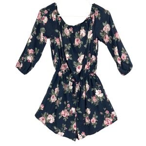 Abercrombie & Fitch Navy Pink Floral Off Shoulder 3/4 Sleeve Romper Size S NWT